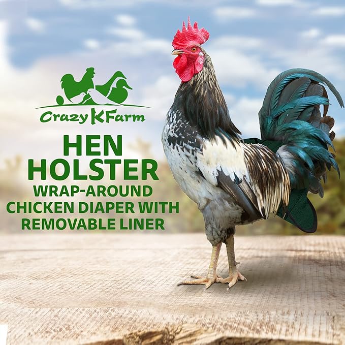 Hen Holster Wrap-Around Bird Diaper & Harness for Hens, Roosters, Ducks, Geese - with Removable Vinyl Liner, Adjustable Fit for Outdoor Adventures & Indoor Use - Easy to wear - XL, Green