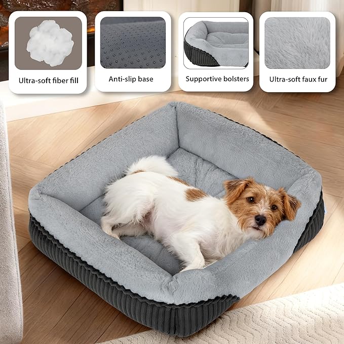 Washable Orthopedic Dog Bed - Soft Calming Pet Cuddler with Anti-Slip Bottom, Durable Plush Puppy Bed for Sleeping and Resting, Medium(25"x21"x7")