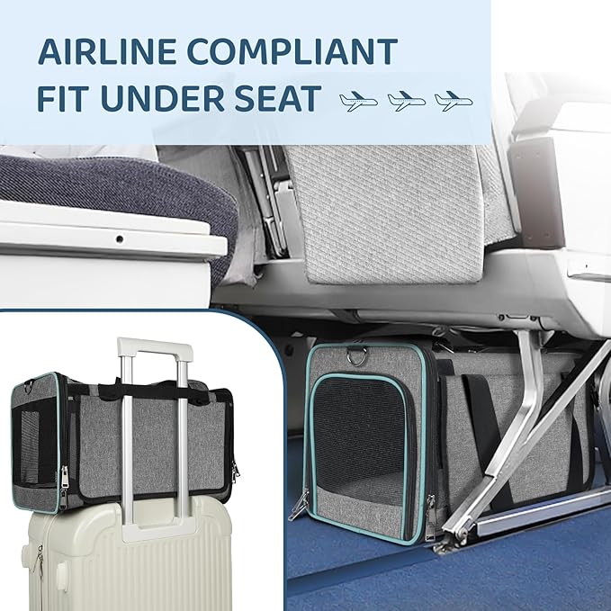Soft-Sided Pet Carrier for Air Travel 18x11x11 Inch - Underseat Cabin Carry Bag for Small Cats & Dogs Under 15 lbs