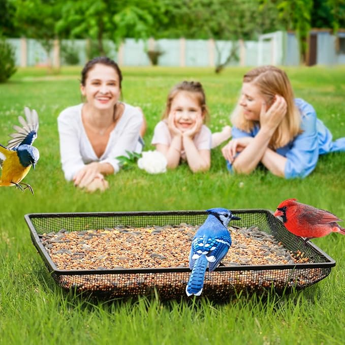 MIXXIDEA Ground Bird Feeder Tray 11x11 Inches, Metal Platform Mesh Seed Tray for Bird Feeders, Great Attracting Garden Yard Decoration for Wild Birds Squirrels Dove,1 Pack