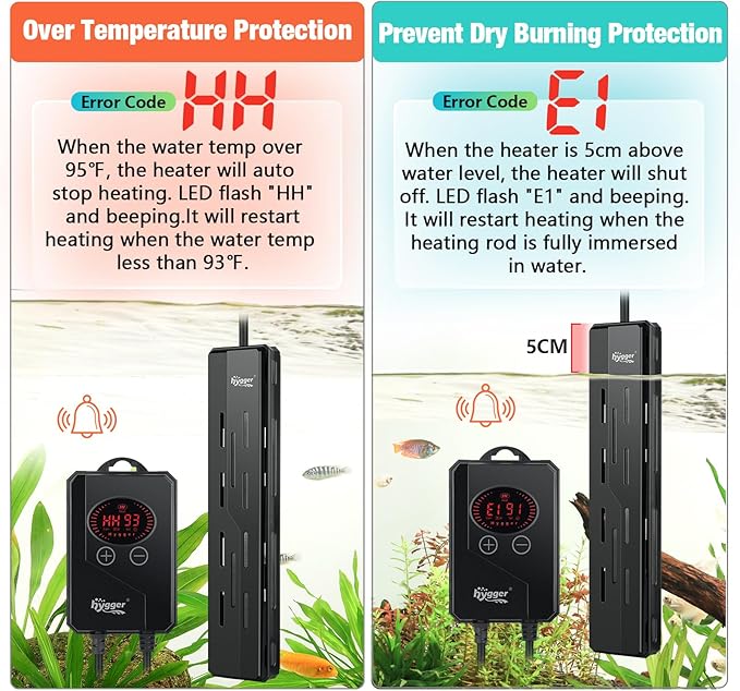 hygger Aquarium Heater 300W,Fish Tank Heater with Digital LED Controller,Overheating & Auto Shut Off Protection,Memory Function,Submersible Fish Heater for Saltwater & Freshwater Fish Tank 25-80Gallon