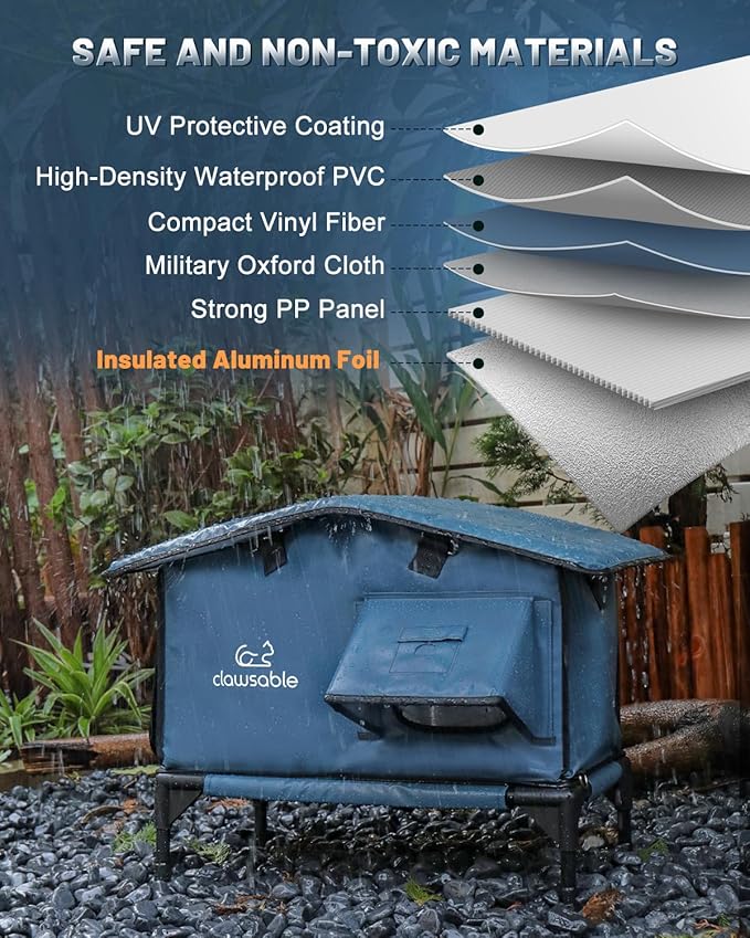 Upgraded Heated Cat House for Outside Escape Door, Highly Insulated Heated Outdoor Cat House Waterproof Awning, Weatherproof Outdoor Feral Cat Shelter for Stray Winter