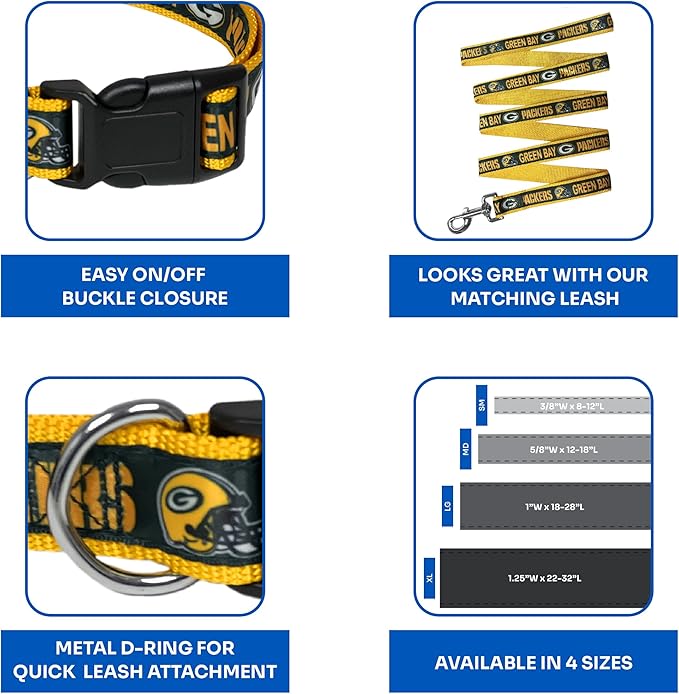 NFL PET Collar Green Bay Packers Dog Collar, X-Large Football Team Collar for Dogs & Cats. A Shiny & Colorful Cat Collar & Dog Collar Licensed by The NFL