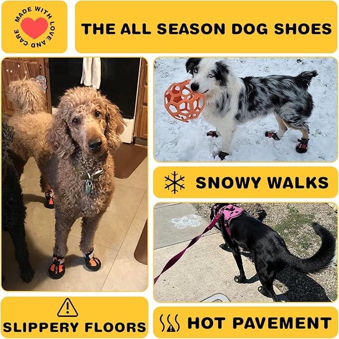 Hcpet Dog Shoes, Dog Boots for Small Dogs, Waterproof Medium Dog Booties Paw Protector for Summer Hot Pavement, Winter Snowy Day, Outdoor Walking, Indoor Hardfloors Anti Slip Sole Orange Size 1
