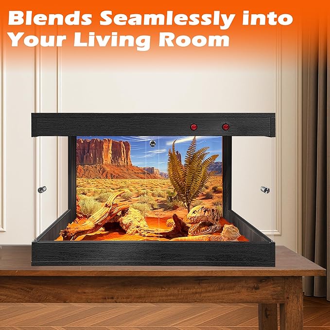 Royxen Tempered Glass Reptile Tank 29 Gallon, Reptile Enclosure with Metal Mesh Top and Lockable Design, Bearded Dragon Tank for Lizard Habitat, 24"x16"x16", Black