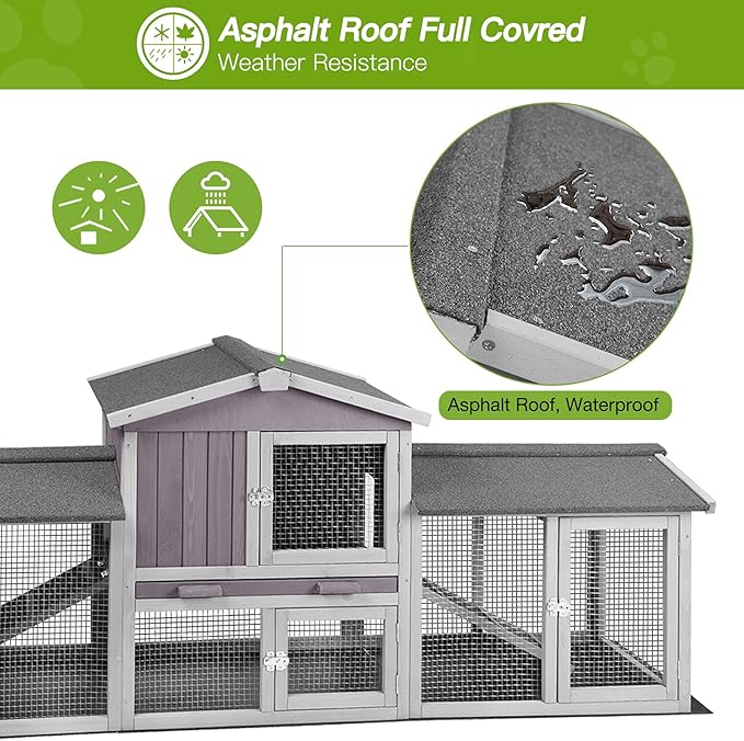 Rabbit Hutch Indoor Outdoor Bunny Cage with Large Run,Chicken Coop Wooden Small Animal House Upgrade with Bottom PVC Layer,Waterproof Roof
