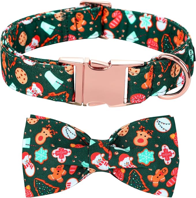 Christmas Dog Collar, Cute Winter Holiday Collars Green Christmas Tree and Snowman Print Metal Buckle Collar Adjustable Sturdy Collars for X-Large Girl Boy Dogs