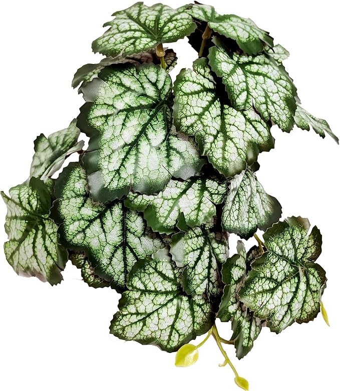 Woyrise Reptile Plants, Terrarium Hanging Plants Vines for Reptile Tank, Amphibian Habitat Leaves Decor with Suction Cups for Bearded Dragon Lizard Snake Gecko Frog Hermit Crab - 2Pack Green Heuchera