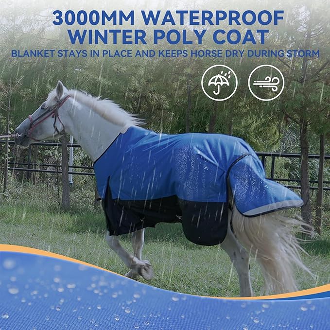 69” Winter Horse Blanket, 1200D Waterproof Poly Horse Turnout Blanket, Durable Tear-Resistant Thick Horse Blanket with Snuggit 220G Filling, Breathable Warmth Turnout Blankets for Horse
