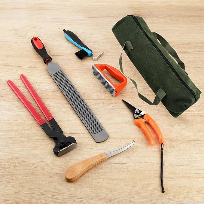 7 PCS Farrier Tool Kits Professional Hoof Trimming Farrier Tools for Horses Cattle Goat Donkey Pig,Includes 14 Inch Hoof Nipper,Hoof Rasp,Hoof Trimmers,Hoof Knife and Brush,Mini Hoof Rasp,Carry Bag