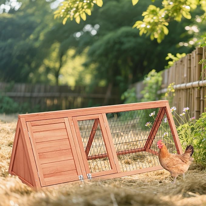 Wooden Chicken Coop, Quail Cage,Small Rabbit Hutch Cage Hybrid - A-Frame Design with Water-Resistant Slanted Roof &Ventilated Wire Run - TenaoVilleux (Natural Wood)