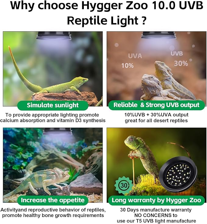 UVB Light for Reptiles with Dimming UVA UVB Reptile Light Fixture with Timer LED UVB Bulb for Bearded Dragon Gecko Turtle Chameleon Lizard Snake Adjustable Brightness Reptile Tank Accessories 8W Black
