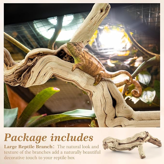 Janinka 14-17" Length Large Wood Reptile Branch for Bearded Dragon Driftwood Reptile Climbing Habitat Decoration for Terrarium Tree Trunk Ornament Gecko Frog Chameleon Spider