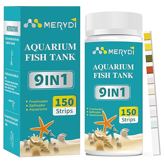 Aquarium Test Strips, 9 in 1 Fish Tank Test Kit for Freshwater Ponds, 150 ct Quick & Accurate Water Testing Iron Copper Sodium Chlorine Nitrate Nitrite Total Alkalinity Hardness Free Chlorine pH