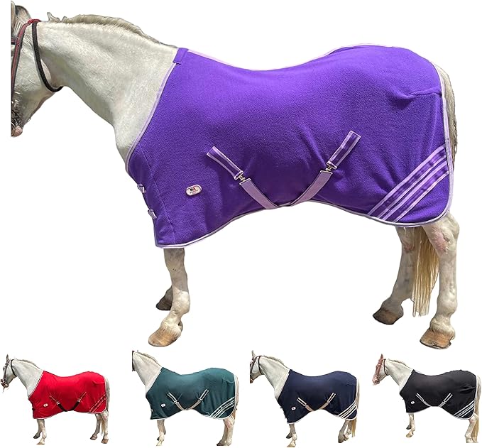 Majestic Ally Anti Pill Fleece Horse Blanket/Sheet with Silver Braided Rope (Purple, 70)