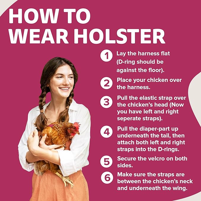 Hen Holster Bikini Diaper, Bird Diaper & Harness for Hens, Roosters, Ducks, Geese - with Removable Vinyl Liner, Adjustable Fit for Outdoor Adventures & Indoor Use - Easy to wear - S/M, Pink