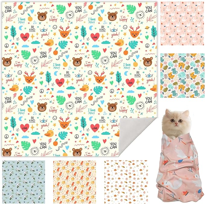 21.7" Cat Grooming Cloth Wrap, Cat Wrap for Cutting Nails, Self-Adherent Fabric Wrap for Cats, Cat Burrito Wrap Anti-Scratch, Anti-Escape, Multifunctional Swaddle Wrap Pet Tool (Funny Bear, Large)