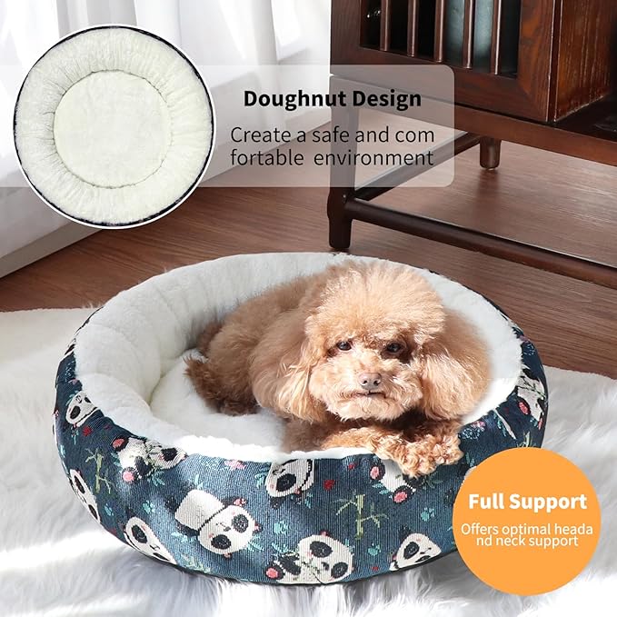 Circular Calming Dog & Cat Bed Anti-Anxiety Washable with Anti Slip Backing Donut Cuddler with Cute Jacquard Patterns for Cat and Small Puppy (XS-20in, Lion)