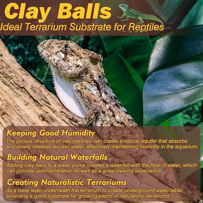 ZeeDix Reptile Substrate Leca Balls - 6LBS Organic Expanded Clay Pebbles, Bioactive Terrarium Bedding for Reptile Tank Habitat Accessories, Ideal for Bearded Dragon, Tortoise, Gecko, Snake & Frog