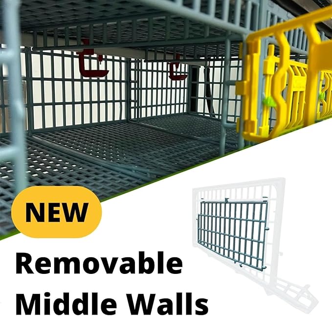 Cimuka Jumbo Quail Breeding Cage Indoor – 2 Layer Stackable Quail Pens & Coops | 38.6" x 24" x 35.8" Easy Clean, Rust-Free, Plastic Breeder System with Removable Divider & Egg Collection Trays