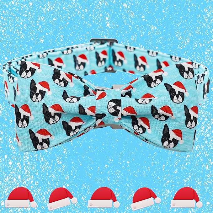 Dog Collar, Christmas Dog Collar Plaid Pet Collar Bow Holiday Bows Girl Boy Puppy Collar Adjustable Pet Collar for Medium Dogs
