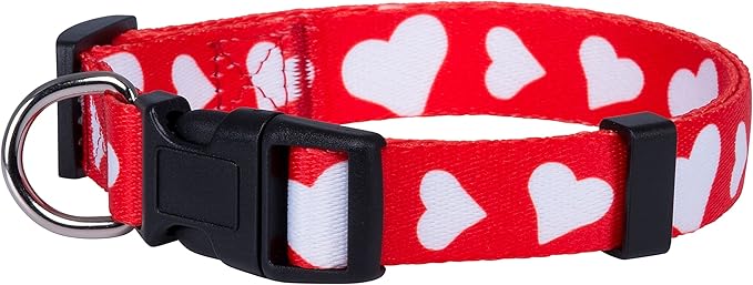 Native Pup Valentine’s Dog Collar- Valentines Day Pet Collars- Valentine Girly Hearts- Pink Red Heart- Cute Boy Girl Puppy Gift- Adjustable for Small, Medium, Large Breeds (Red Heart, Small)