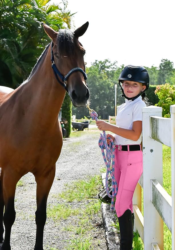 FitsT4 Sports Girls Riding Pants Full Seat Kids Equestrian Breeches Stretchy Youth Horse Schooling Tights Zipper Pockets