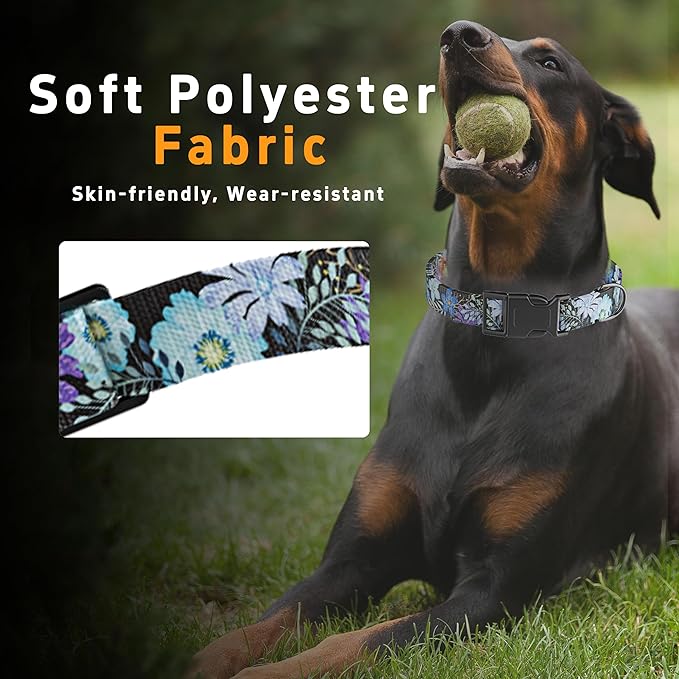 Dog Collar for Boys & Girls, Puppy Collar for Small to Large Dogs, Adjustable Soft Pet Collar with Safety Buckle for Male & Females (Purple Floral, S)