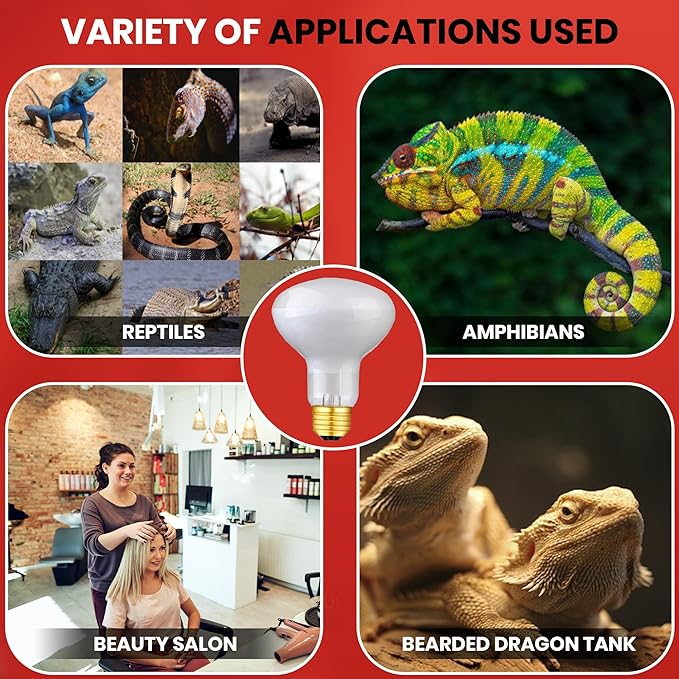 Reptile Heat Lamp Bulb 100 Watts UVA Basking Light for Reptiles and Amphibian, Basking Light for Bearded Dragon, UVA Reptile Light Bulb E26 Base 2 Pack