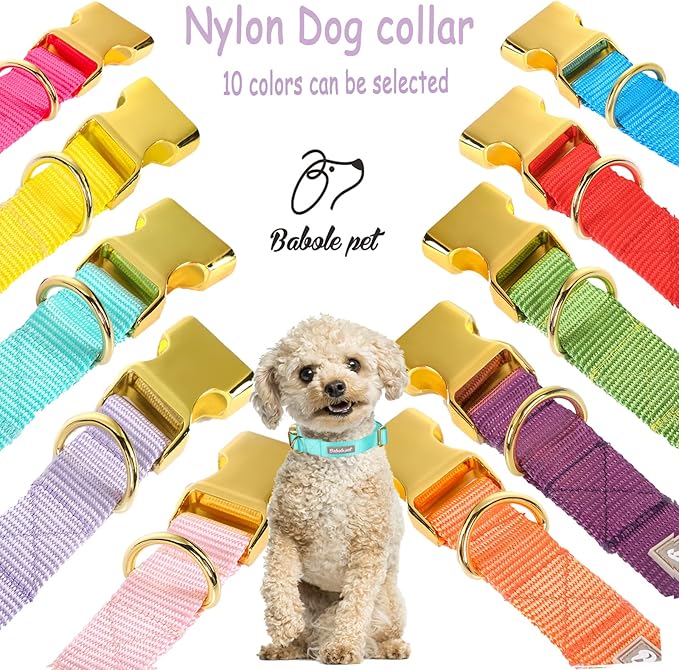 Nylon Dog Collar - Adjustable Lake Blue Soft Webbing Dog Collars for Small Medium Large Dogs Boy Girl Puppy Collar with Safety Metal Buckle M