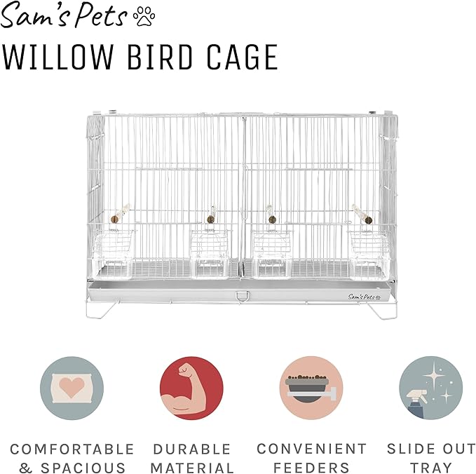 Sam's Pets Willow 24" Bird Cage, White - Premium Iron, Spacious, Easy-to-Clean, 4-6 Birds, Ideal for Cockatiels, Parrots, Budgies