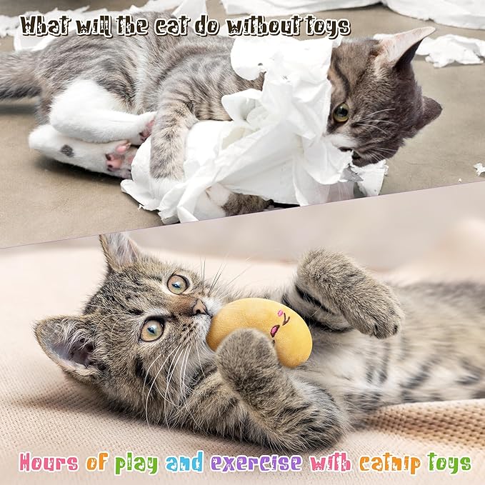 MALLMALL6 5Pcs Easter Jelly Beans Candy Catnip Toys Gift for Indoor Cat, Colorful Sugar Catmint Interactive Toy, Soft Cute Pet Presents Supplies Gift for Cat Lover, Kitten Teething Chew Kick Set