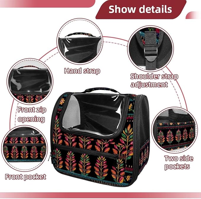 Portable Travel pet Backpack Carrier Hamster Bag Small Dog cat Carrier Breathable Hang Bag, Motifs African Boho Paisley Floral (29)