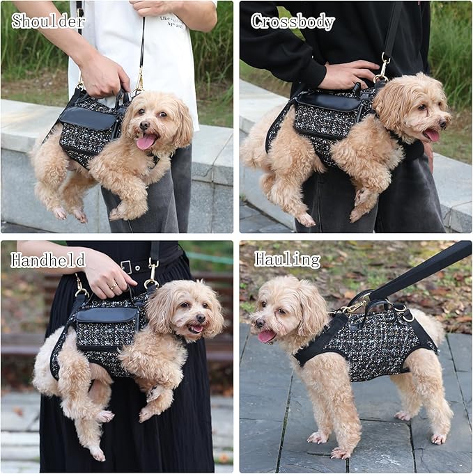Dog Lift Harness Backpack for Small Dogs, Adjustable Straps Dog Sling Carrier for Hiking, Travel, Outdoor – Black Large