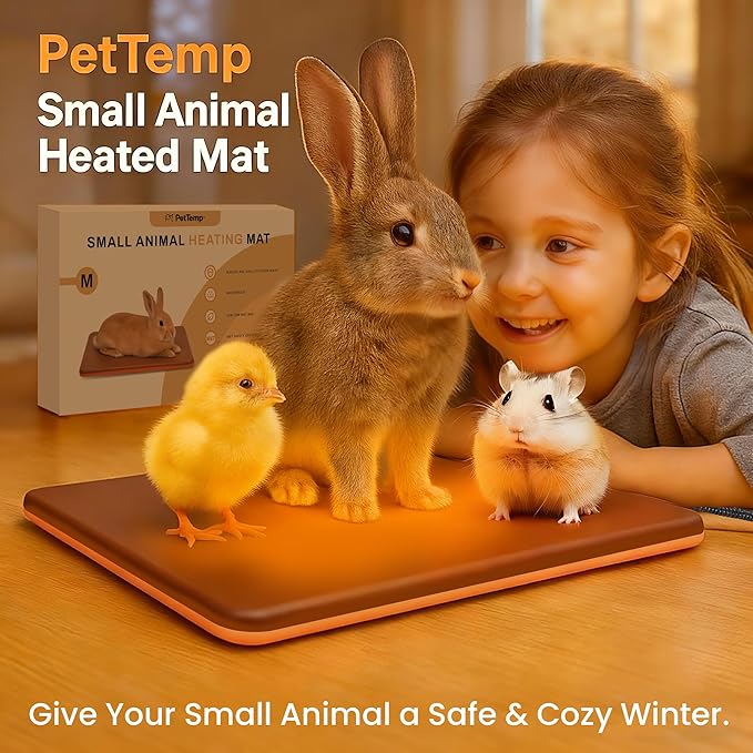 Small Animal Heating Pad, Small Animal Bed, Large Outdoor/Indoor Winter Thermal Heating Pad for Rabbits, Guinea Pigs & Chickens, Waterproof & Chew-Resistant, 30W Energy-Efficient, 15.7" x 11"
