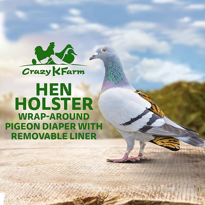 Hen Holster Wrap-Around Bird Diaper & Harness for Larger Pigeons, Small Breed - with Removable Liner, Adjustable Fit for Outdoor Adventures & Indoor Use, Easy to wear - Tiger, XS