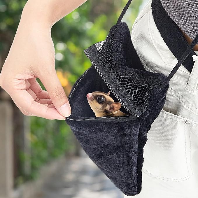 Sweetude 2 Pcs Sugar Glider Bonding Pouch Small Animal Outgoing Sleeping Bag Breathable Small Animal Carry Pouch with Shoulder Strap for Marmosets Squirrels Hamsters and Other Pets(Black)