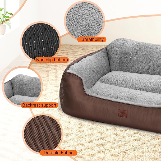 Extra Large Dog Bed, Washable Dogs Beds for Extra Large Dogs, Rectangle Pet Couch Sofa Soft Calming Dog Beds with Non-Slip Bottom, 43”x35”x9”, Brown