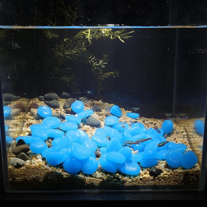 Oubest Fish Tank Rocks Glow Blue/Glow in The Dark Pebbles for Garden/Fish Tank/Aquarium/Plant Pots/Bonsai Walkway/Driveway 100pcs