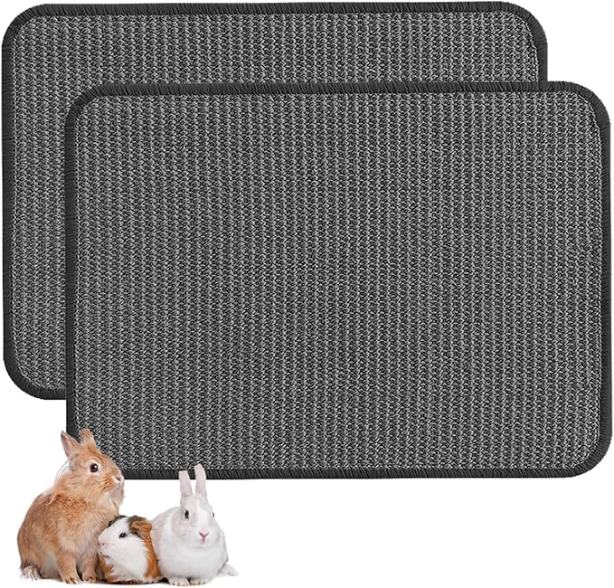 Lagre Rabbit Scratching Pad 2 Pack Natural Sisal Bunny Scratcher Mat Bunny Scratch Foot Pad Small Animal Grinding Claw Pad Rug for Guinea Pigs Chinchillas (Gray)