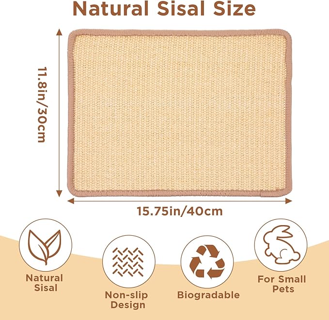 4PCS Rabbit Scratching Pads Natural Sisal Bunny Scratching Pads for Claw & Teeth Care with Anti-Slip Dot Embossing Process, 16x12 in
