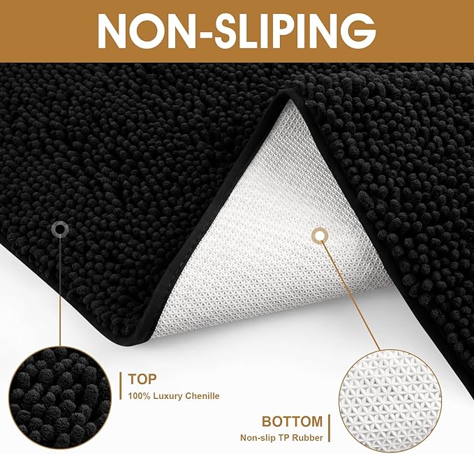 IM HOME 36" x 24" Black Dog Door Mats for Muddy Paws, Chenille Absorbent Dog Mat, Non Slip Heavy Mud Mat for Dogs, Soft Pet Bed Mat for Entryway, Mud Paws, Inside Floor