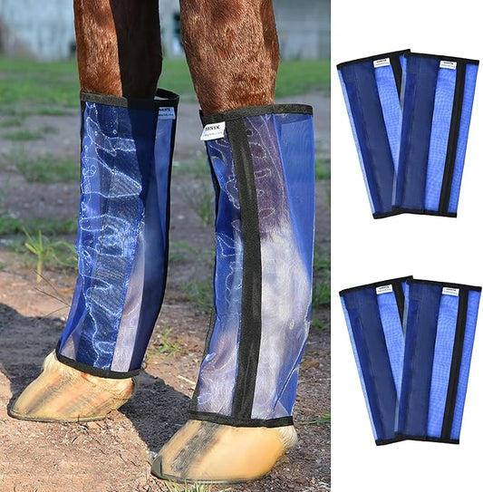 Mesh Horse Fly Boots Set of 4, Non-Slip Horse Leggings, Loose Fitting Fly Boots for Horses, Breathable Adjustable Leg Wraps, Reduce Stomping & Stay Up, Not Sag, No Rub