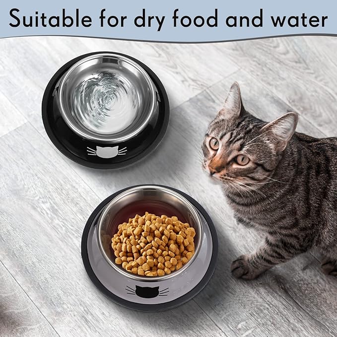 Hillban 10 Pcs Stainless Steel Cat Bowls for Food and Water, 7oz Non-Slip Small Pet Bowls with Removable Rubber Base for Cats Small Dogs Stackable Feeding
