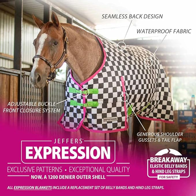 Jeffers Expression 1200 Denier Standard Neck Turnout Sheet, Skater Cowgirl, 72"- Waterproof, Breathable Horse Sheet with 0g Polyfill, No Insulation - Ideal Protection for Wind & Rain, Light Weight