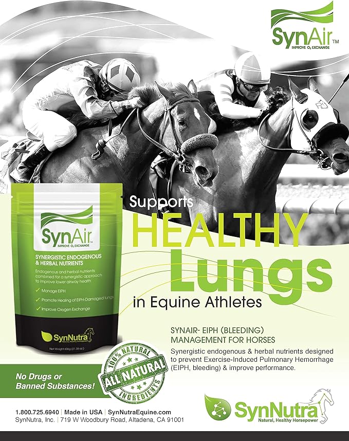 SynNutra Equine SynAir – Natural EIPH Management & Lung Support for Horses – Drug-Free Formula to Promote Airway Health & Recovery – Made in USA