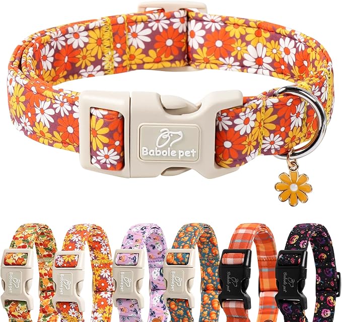 Fall Dog Collar Vintage Daisy Puppy Collar - Hippie Flower Dog Collars Light Comfortable Adjustable Pet Collars for Small Medium Large Girl Boy Dogs XS