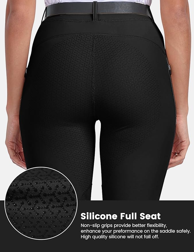 MoFiz Women's Horse Riding Pants Full Seat Silicon Knee-Patch Equestrian Breeches Horseback Schooling Tights Zipper Pockets
