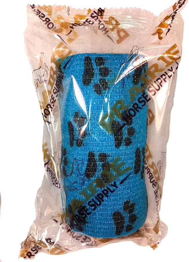 Vet Wrap Wrap Tape (Blue with Paw Prints) (2 Pack) (3 Inch x 15 feet) Self Adhesive Adherent Adhering Cohesive Flex Self Stick Bandage Grip Roll Dog Cat Pet Horse