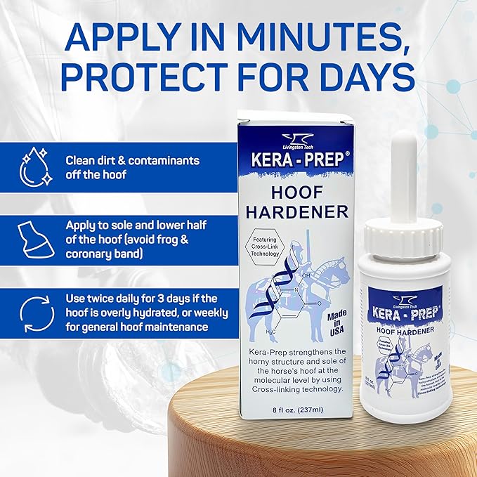 Kera Prep Hoof Hardener for Horses – Targeted Horse Hoof Care to Reinforce Hoof Structure at the Molecular Level – Repels Moisture, Restores Elasticity & Preps for Sealant – Ideal for Wet Conditions